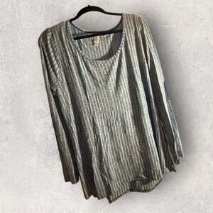 LuLaRoe Lynnae Long Sleeve -Size 2XL-Blue And Gray Ribbed Stripe Print-NWT